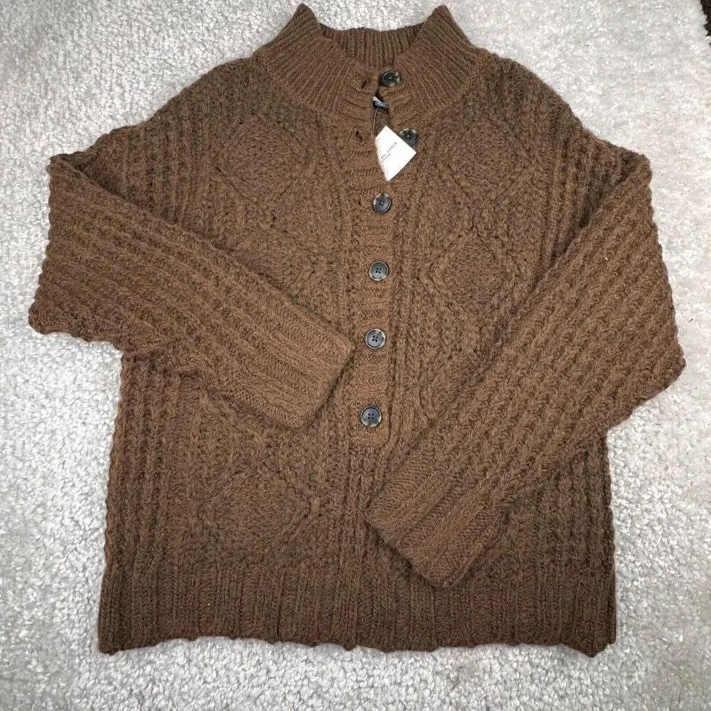 American Eagle Half Button Oversized Sweater Brown Small NEW